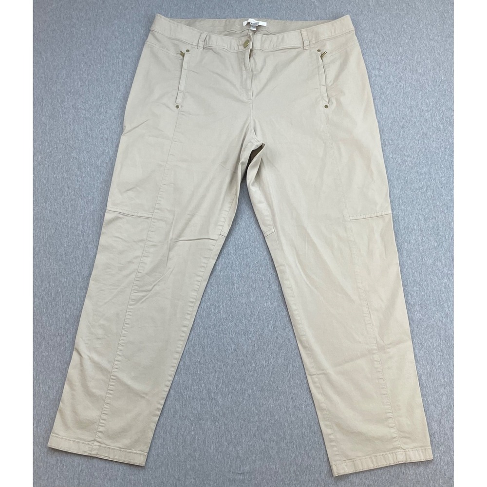 Chicos Pants Womens Size 3 (US 16 ) Beige Cotton Blend Stretch High-Rise Tapered